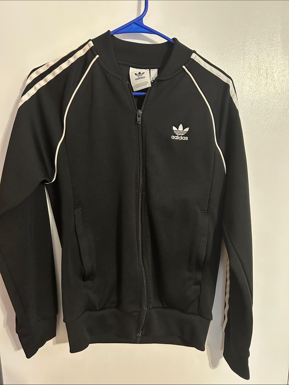 adidas Black Kids Track Jacket with White Piping